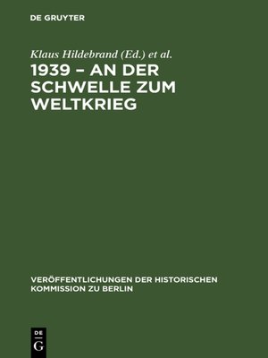 cover image of 1939 – an der Schwelle zum Weltkrieg